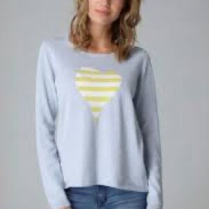 Lisa Todd Fool For Love Striped Heart Sweater Pullover Light Gray/Blue Cotton L